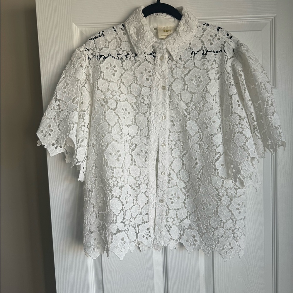 White Lace Button-Up Anthropology Blouse